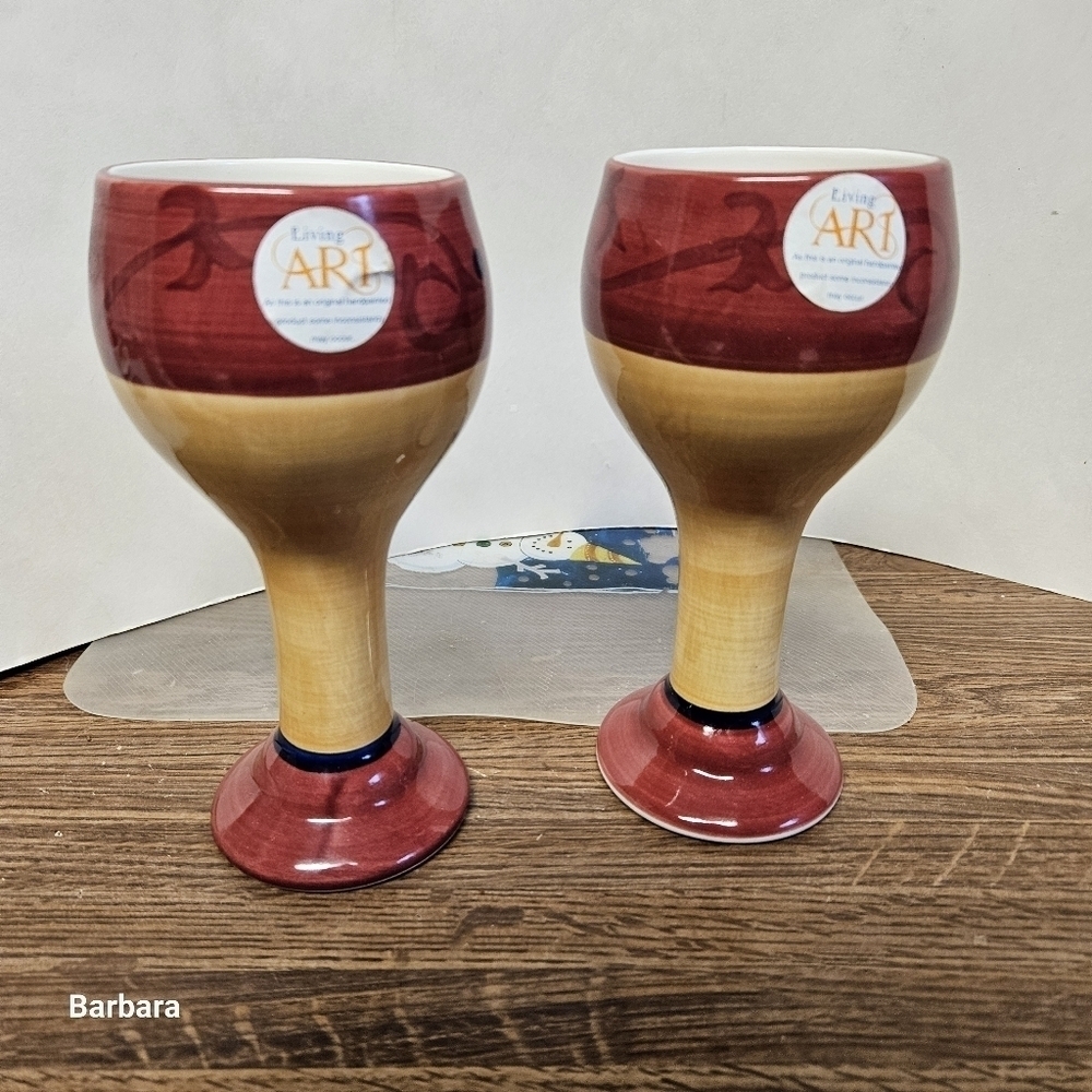 2 Living Art Handpainted Pottery Goblets - Picture 3 of 8
